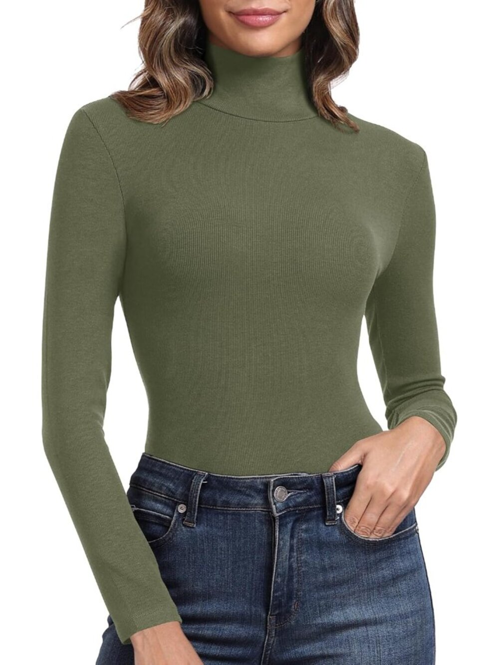 Women's Ribbed Turtleneck Fitted Long Sleeve Shirts Basic Thermal Layering Tops